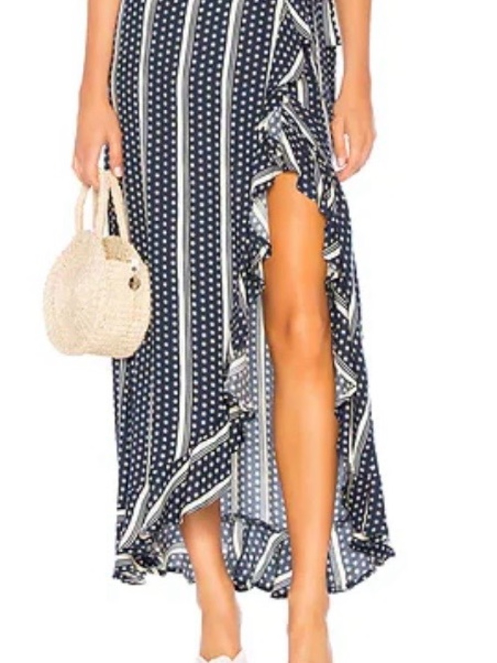 Cleobella Benecia Navy Stripe & Polka Dot Wrap Maxi Skirt - Size L